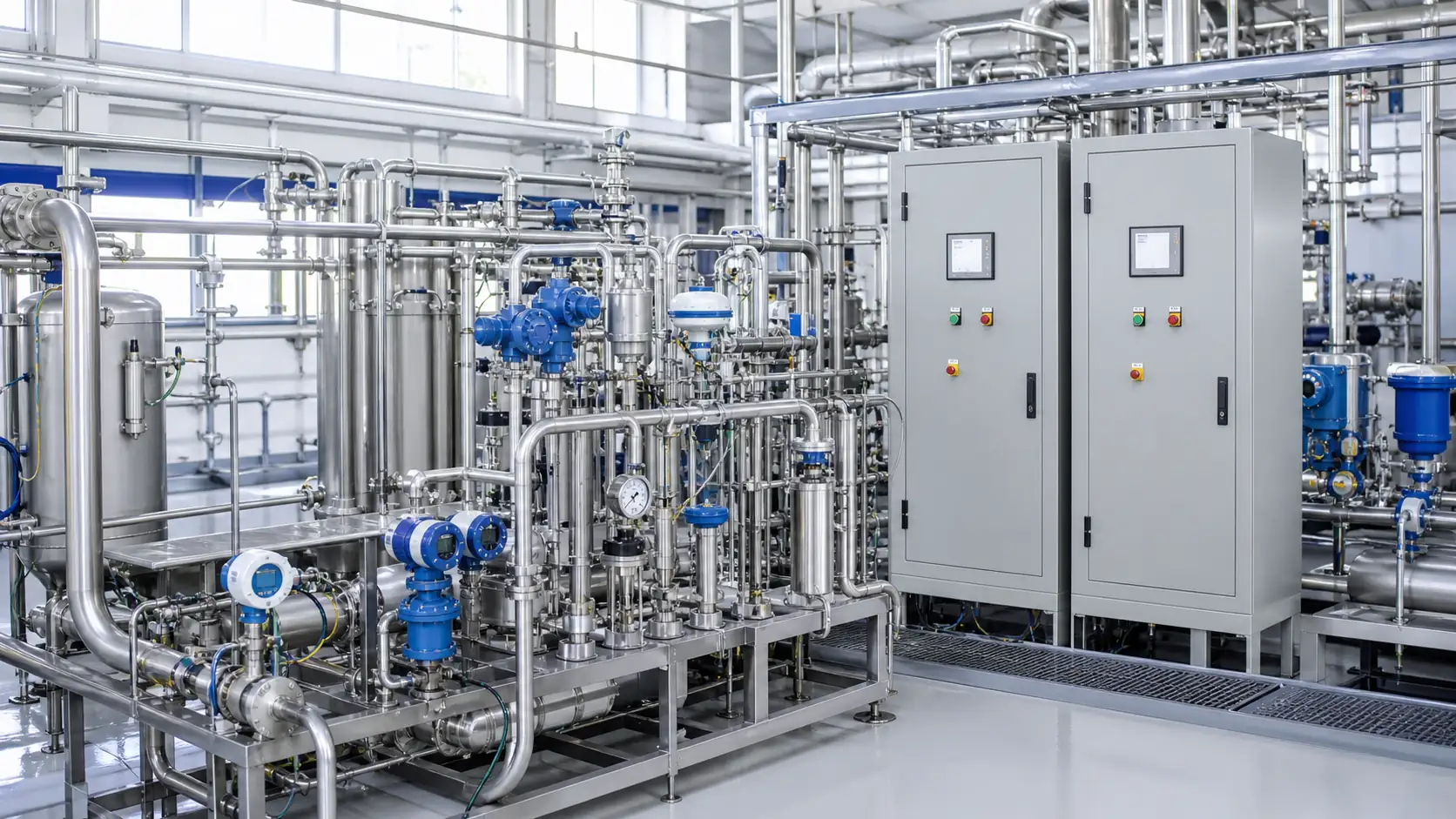 Painéis, bombas e infraestrutura de automação industrial